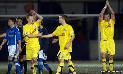 Ayr United celebrate their Scottish Cup replay win at Links Park