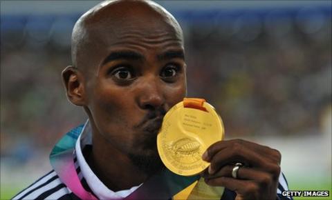 Mo Farah after winning the 5,000m gold medal at the World Athletics Championships in Berlin