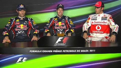 Mark Webber, Sebastian Vettel and Jenson Button