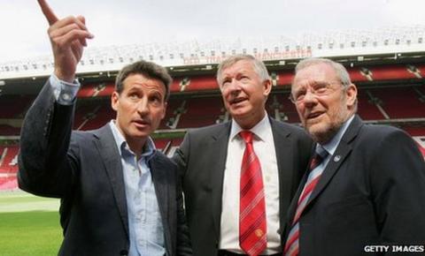 From left, Lord Coe, Sir Alex Ferguson and Richard Caborn at Old Trafford during their visit to the north west in 2006