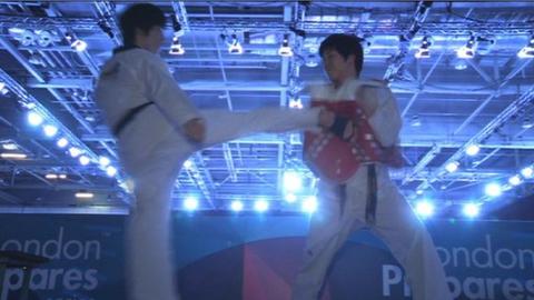 Taekwondo fighters demonstrate the new technology