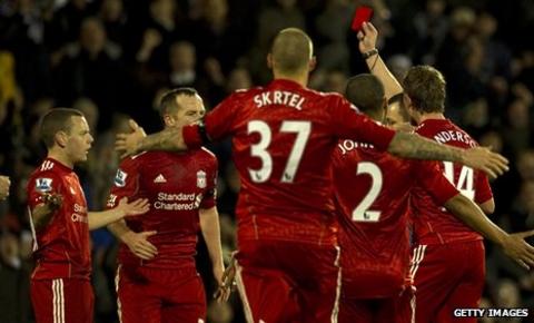 Jay Spearing is sent off against Fulham