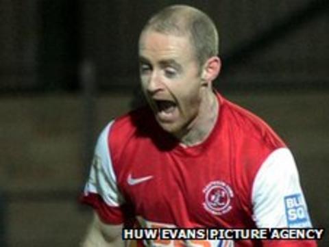 Fleetwood's Peter Cavanagh celebrates his winner against Newport