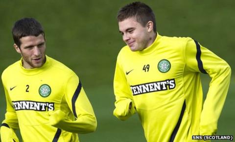 Adam Matthews and James Forrest in training