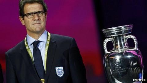 England coach Fabio Capello and the European Championship trophy