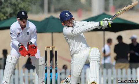 Christi Viljoen hits out, watched by England keeper Steven Davies