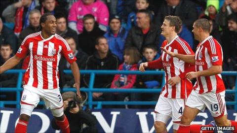 Stoke City striker Cameron Jerome (left) celebrates his goal in the FA Cup win at Gillingham