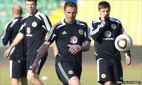 Ryan Stevenson trains with the Scotland squad