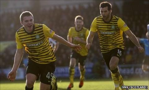 James Forrest (left) celebrates