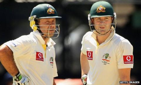 Australia captain Michael Clarke (r) and former captain Ricky Ponting