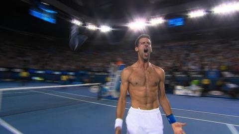 Novak Djokovic celebrates his amazing Australian Open win