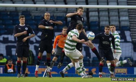 Anthony Stokes scores a free-kick for Celtic against Falkirk