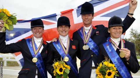 Tina Cook (second left) won team gold with Great Britain at the World Equestrian Games in 2010