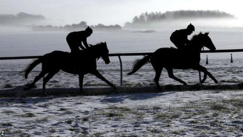 Horses on icy track