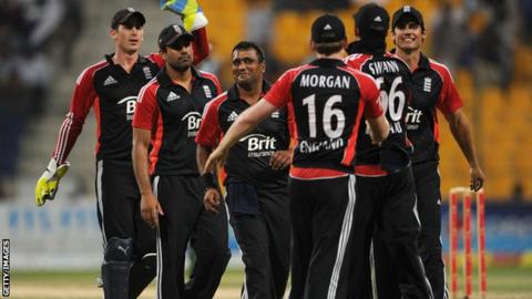England celebrate a wicket
