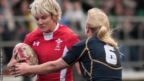 Wales' Phillippa Tuttiett takes on Scotland's Tess Forsberg during the victory at Cross Keys