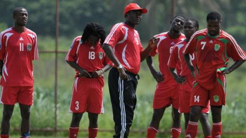 Malawi coach Kinnah Phiri leading training