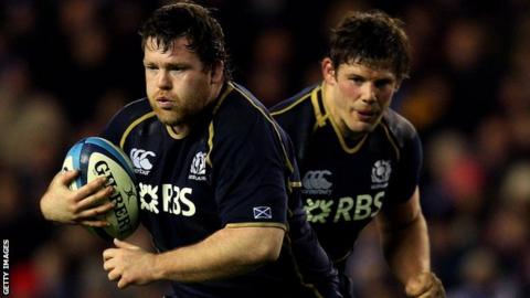Allan Jacobsen and Ross Ford in action for Scotland