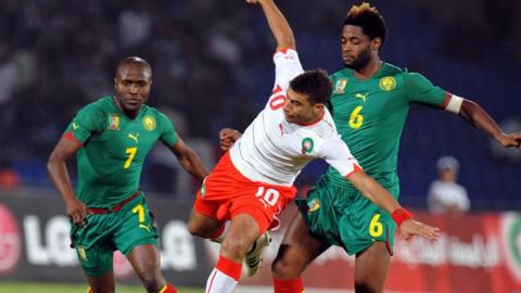 Cameroon in action against Morocco, before they went on strike and refused to travel to Algeria last year