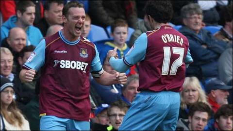 Kevin Nolan celebrates his goal