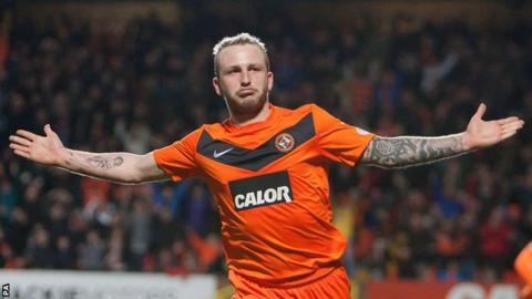 Dundee United's Johnny Russell celebrates his superb goal in the win over Inverness