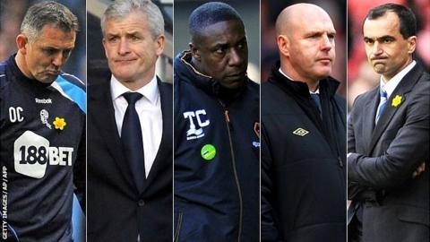 Owen Coyle, Mark Hughes, Terry Connor, Steve Kean and Roberto Martinez