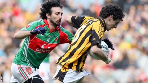 Jamie Clarke attempts to speed away from Tom McHugh at Croke Park