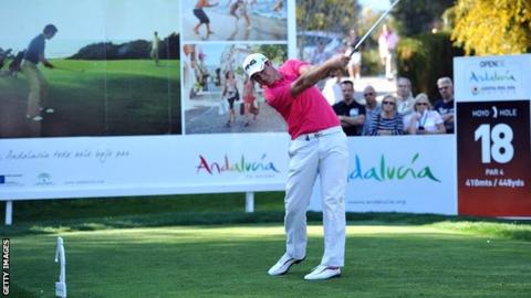 Julien Quesne drives on the final hole