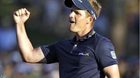 Luke Donald celebrates his Transitions Championship play-off victory
