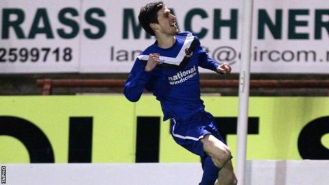 Declan Caddell celebrates after putting Crusaders ahead at Dalymount Park