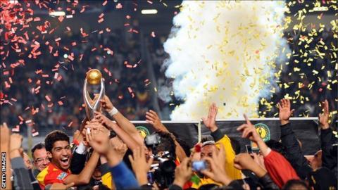 Tunisian club Esperance lifting the African Champions League trophy