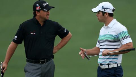 Graeme McDowell during a practice round with Paul Casey on Tuesday