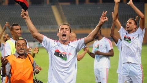 Libyan players celebrate qualifying for the 2012 Nations Cup