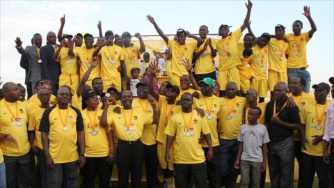 Power Dynamos celebrating winning the 2011 Zambian league title