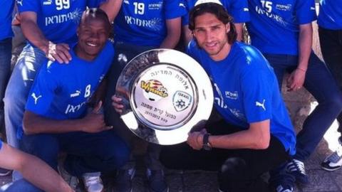 Zambia's William Njobvu with the Isreali league championship trophy