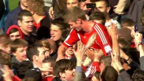 Bristol City fans lift Jon Stead to their shoulders