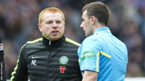 Neil Lennon confronts referee Euan Norris