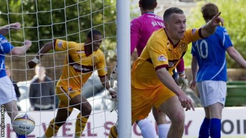 Nicky Law celebrates after scoring for Motherwell against St Johnstone