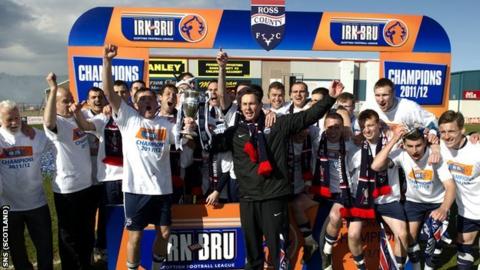 Ross County celebrate with the Scottish First Division trophy
