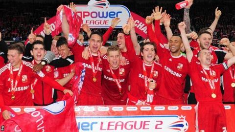 Swindon Town celebrate their League two title