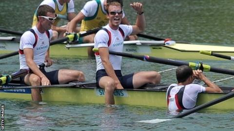 Peter Chambers (centre) and his brother Richard (left) after last year's World Cup win in Lucerne