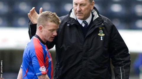 Hayes is consoled by Butcher after being sent off against Kilmarnock