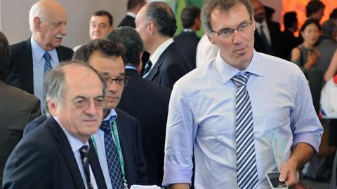 Federation Francaise de Football (FFF) chairman Noel Le Graet (left) and Laurent Blanc