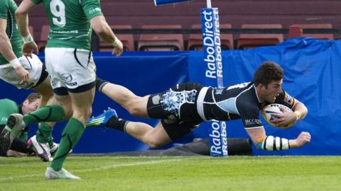 DTH van der Merwe scores a try for Glasgow