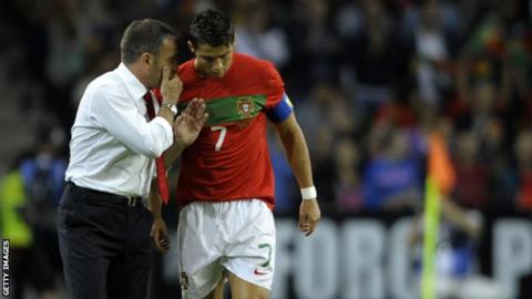 Portugal coach Paulo Bento (left) with Cristiano Ronaldo