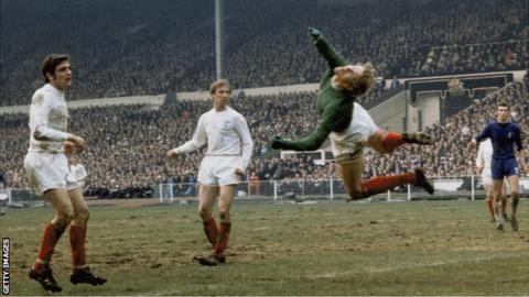 Goalkeeper Gary Sprake in action for Leeds United during their white-shirted heyday