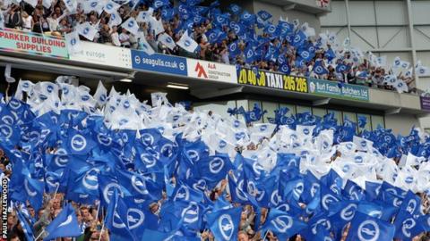 Brighton fans at the first league game at the Amex Stadium