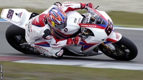 Jonathan Rea led for much of race one at Misano