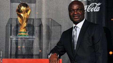 Cameroon's Roger Milla alongside the World Cup