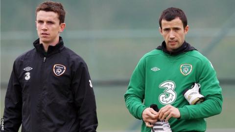 Kevin Foley and Keith Fahey at Republic of Ireland training on Thursday